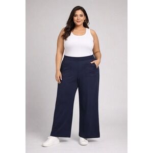 Halara 1X Navy Blue Wide Leg Palazzo‎ Pants Button Fly Pockets Athleisure